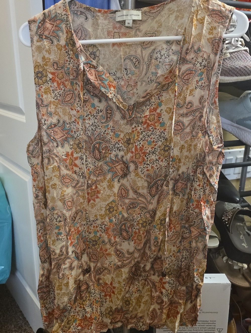 Adrienne Vittadini Beige Paisley Sleeveless Tunic with Warm Accent Colors